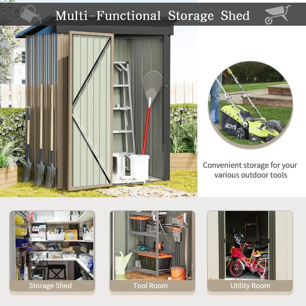 Sheds Outdoor Storage Shed Brown Prefabricated Warehouse Steel Utility Tool Shed Storage House With Door & Lock Free Shipping
