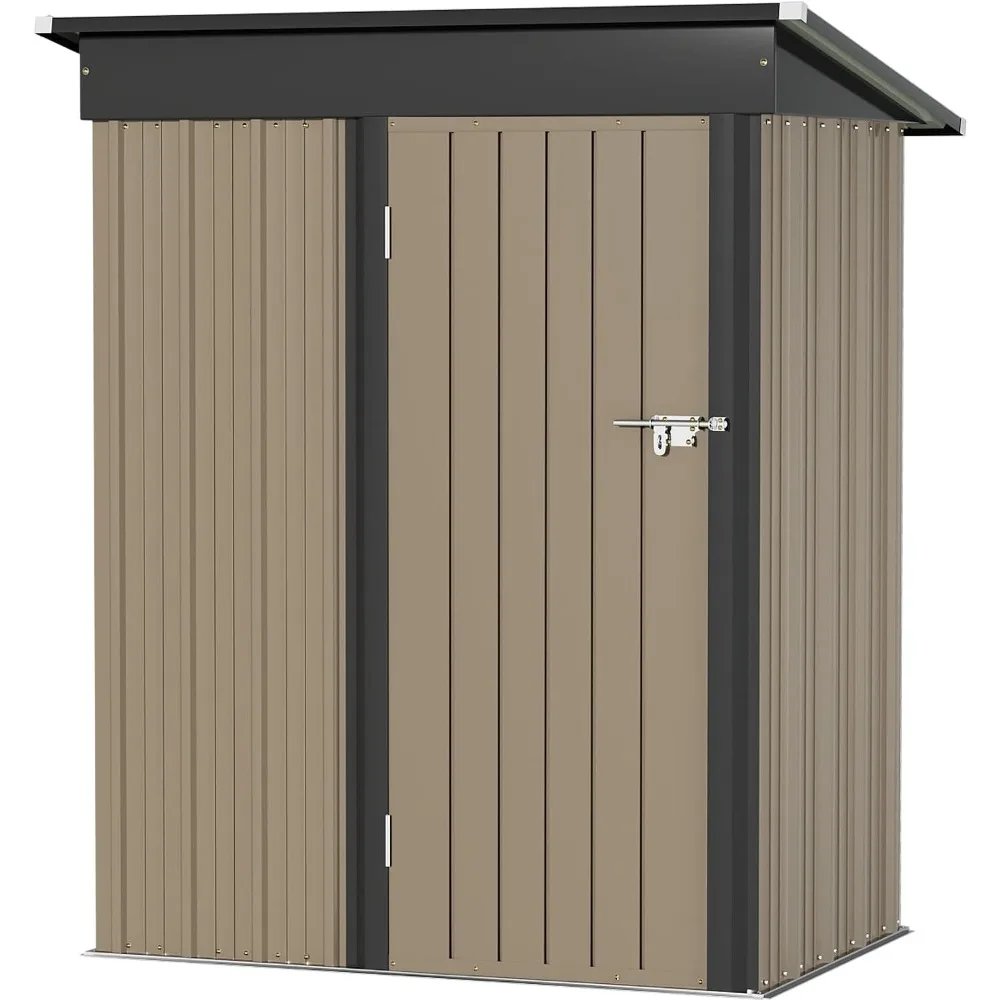 Sheds Outdoor Storage Shed Brown Prefabricated Warehouse Steel Utility Tool Shed Storage House With Door & Lock Free Shipping
