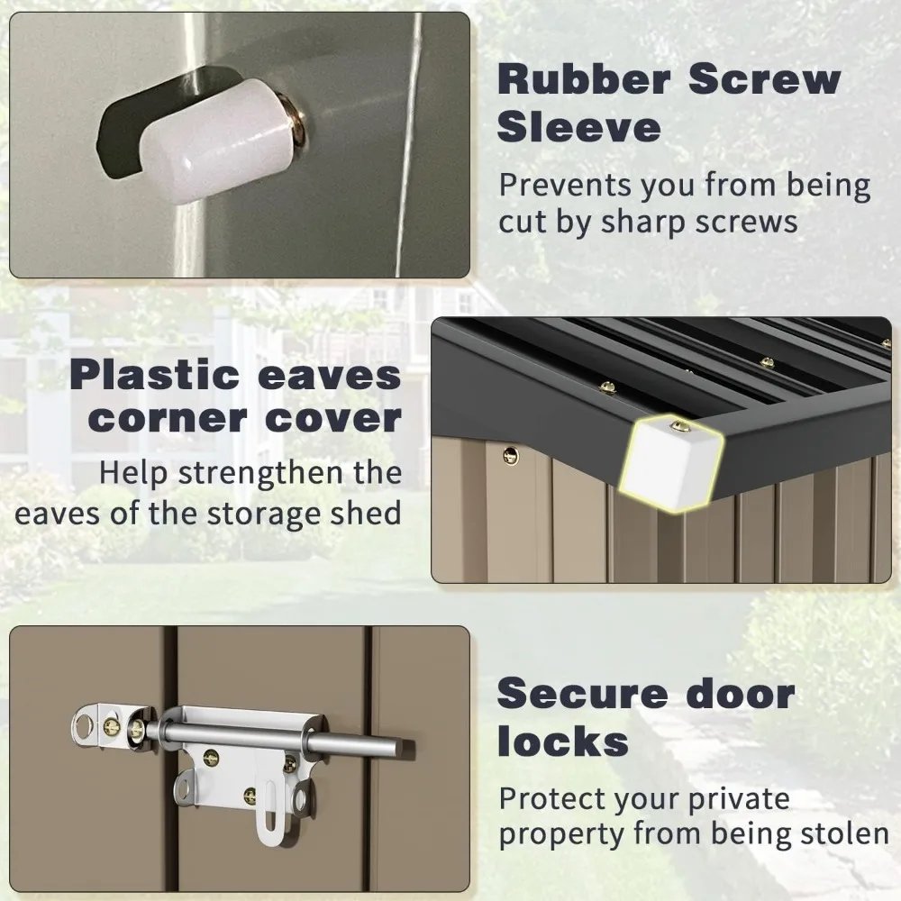 Sheds Outdoor Storage Shed Brown Prefabricated Warehouse Steel Utility Tool Shed Storage House With Door & Lock Free Shipping