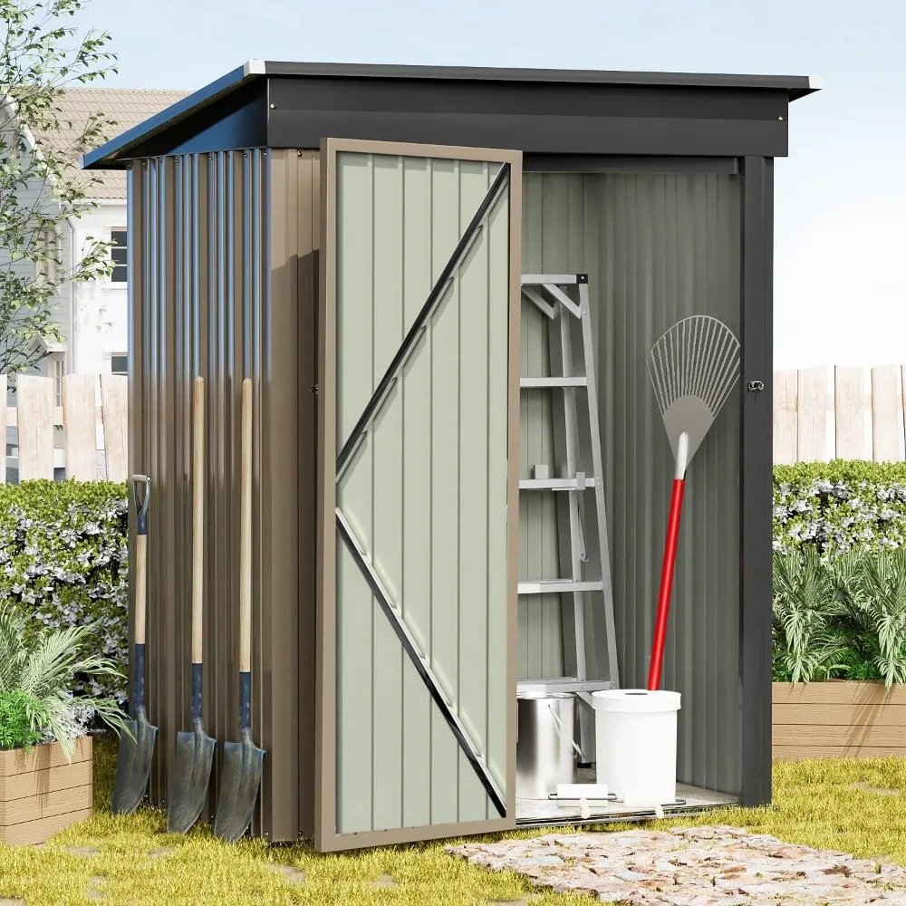 Sheds Outdoor Storage Shed Brown Prefabricated Warehouse Steel Utility Tool Shed Storage House With Door & Lock Free Shipping
