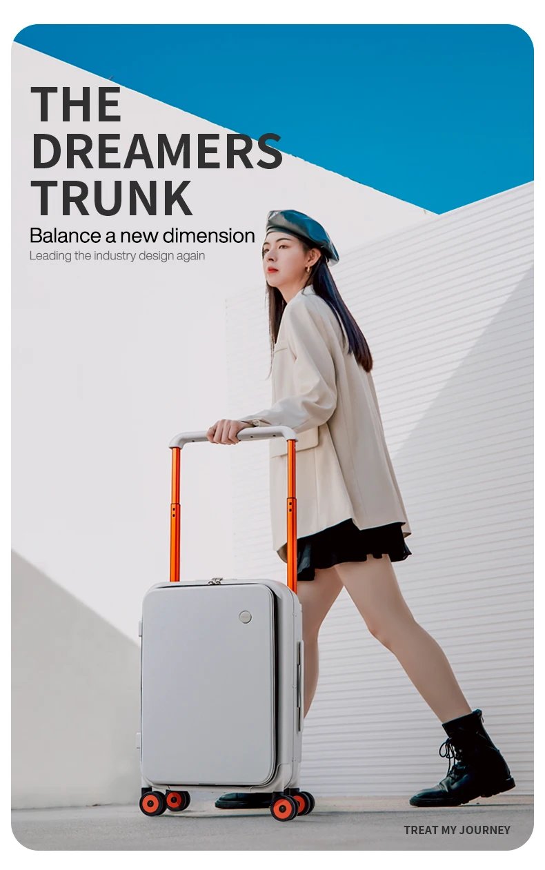 2023 New Design Wide Handle Suitcase Men Carry-On Luggage Women Travel Trolley Case 20 Inch Cabin PC Aluminum Frame M9275