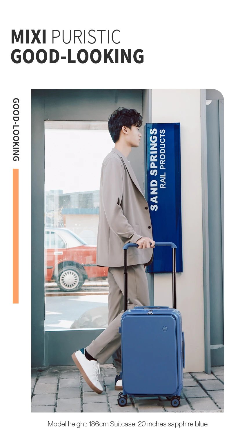 2023 New Design Wide Handle Suitcase Men Carry-On Luggage Women Travel Trolley Case 20 Inch Cabin PC Aluminum Frame M9275