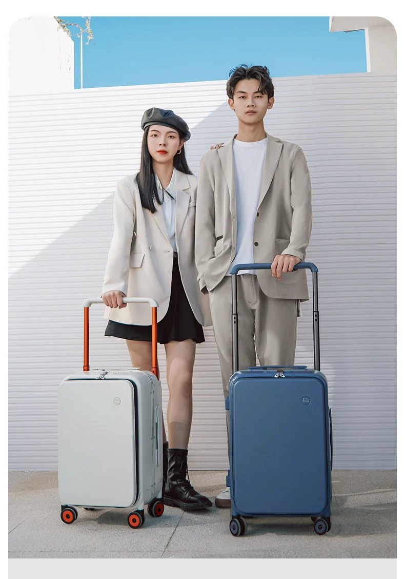 2023 New Design Wide Handle Suitcase Men Carry-On Luggage Women Travel Trolley Case 20 Inch Cabin PC Aluminum Frame M9275