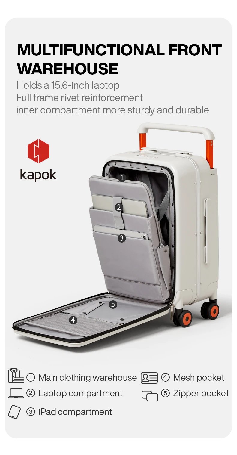 2023 New Design Wide Handle Suitcase Men Carry-On Luggage Women Travel Trolley Case 20 Inch Cabin PC Aluminum Frame M9275