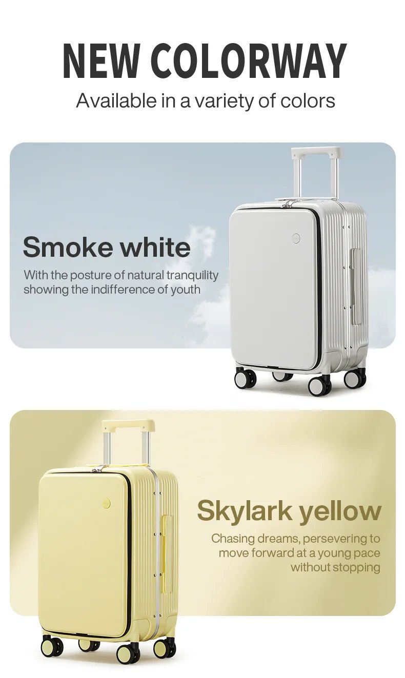 NEW Aluminum Frame Suitcase Carry On Rolling Luggage with USB Port Boarding Cabin Cup and Phone Holder 20 24 Inch