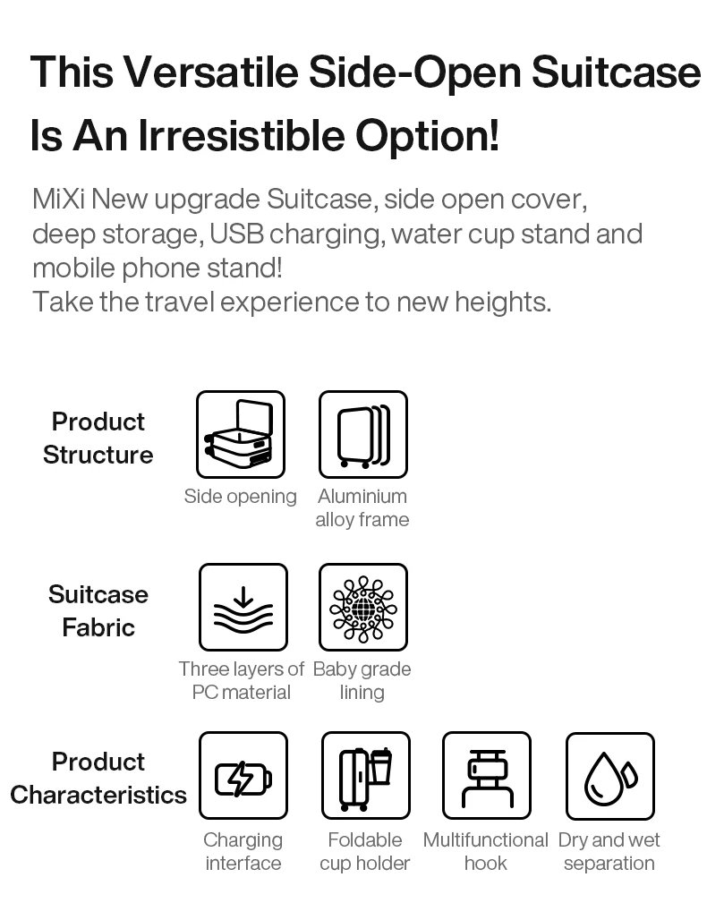 NEW Aluminum Frame Suitcase Carry On Rolling Luggage with USB Port Boarding Cabin Cup and Phone Holder 20 24 Inch