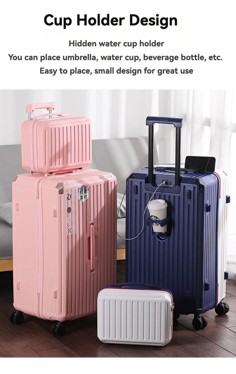 2024 New Large Capacity Durable Luggage Sets PC+ABS Suitcase USB Charging Women Girl Carry-On Boarding Travel 20/24/26/28