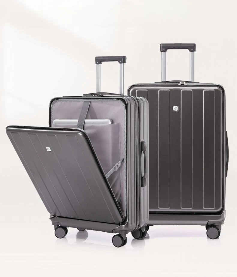 Suitcase Front Opening Carry on Luggage with Laptop Storage Pocket USB Multi Function Travel Suitcase  Middle Size Trolley Case