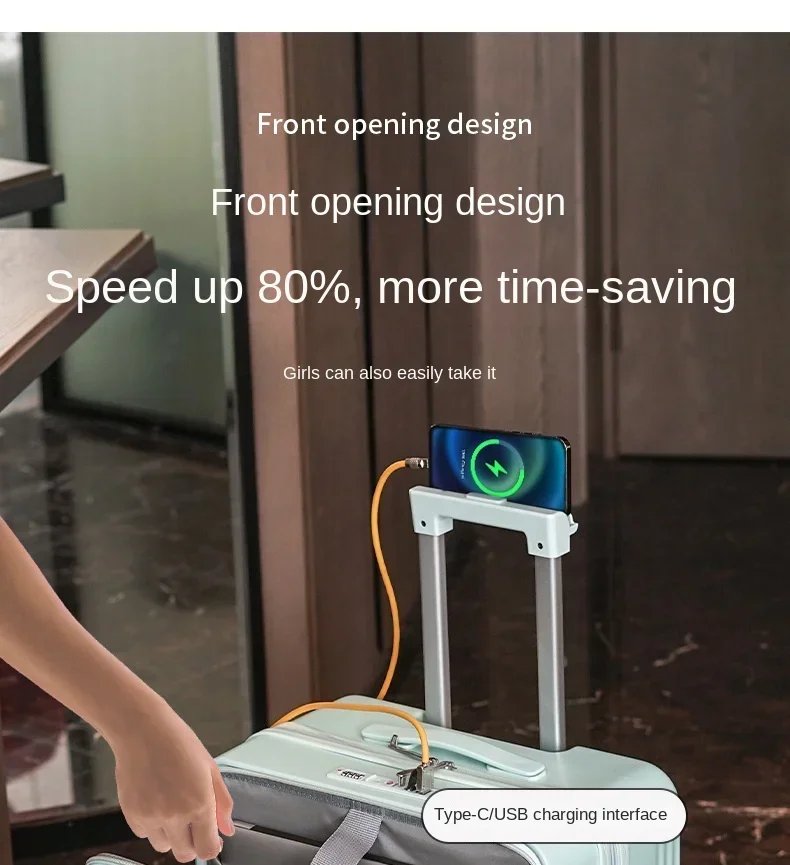 Luggage Middle Size Front Opening Men's and Women's Multifunctional Password Lock Travel Suitcases with Wheels 20 22 24 26 Inch