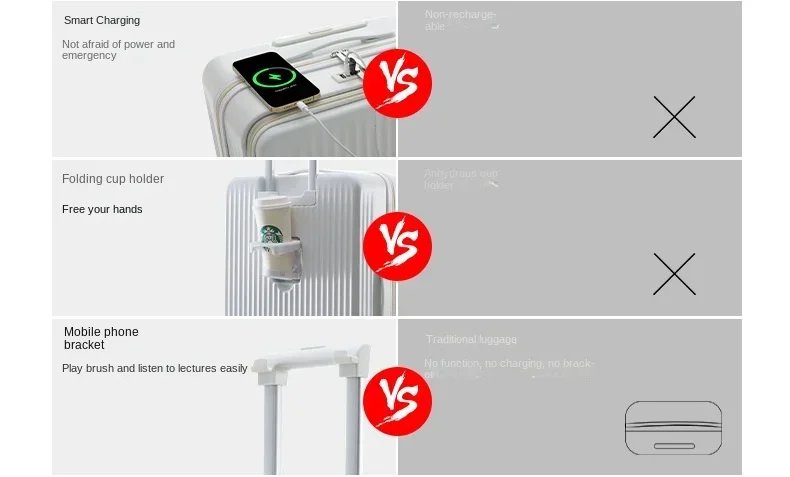 Luggage Middle Size Front Opening Men's and Women's Multifunctional Password Lock Travel Suitcases with Wheels 20 22 24 26 Inch