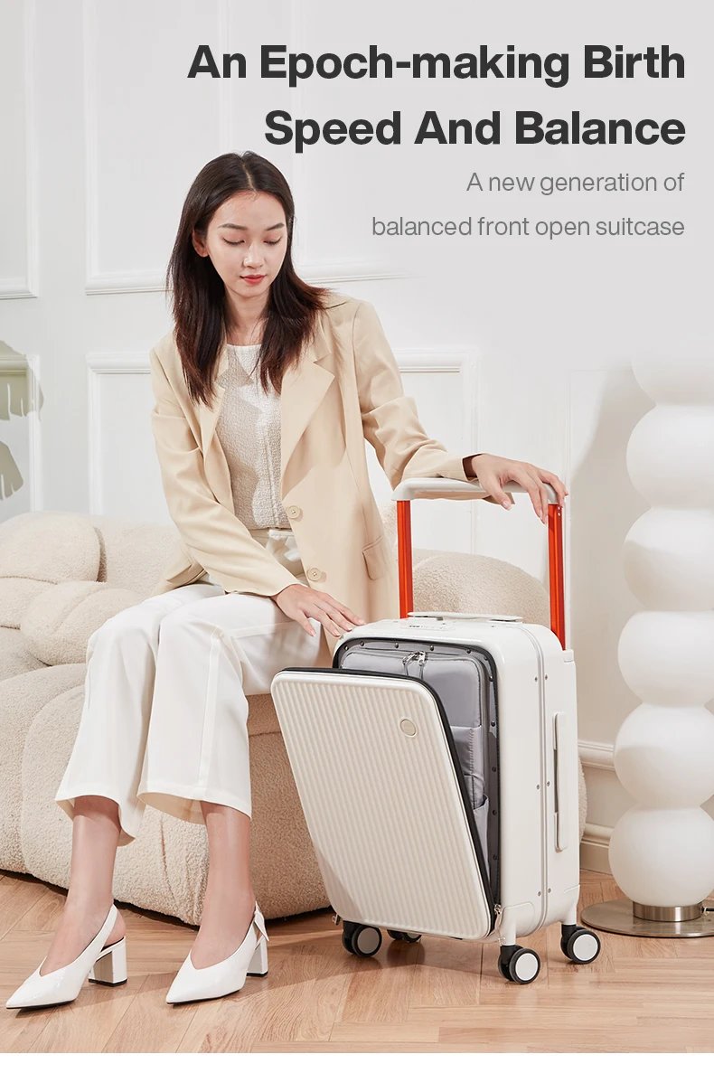 Front Laptop Pocket Suitcase Wide Handle Travel Suitcase Men 20''Carry-On Luggage Women PC Aluminum Frame Trolley Case 24''