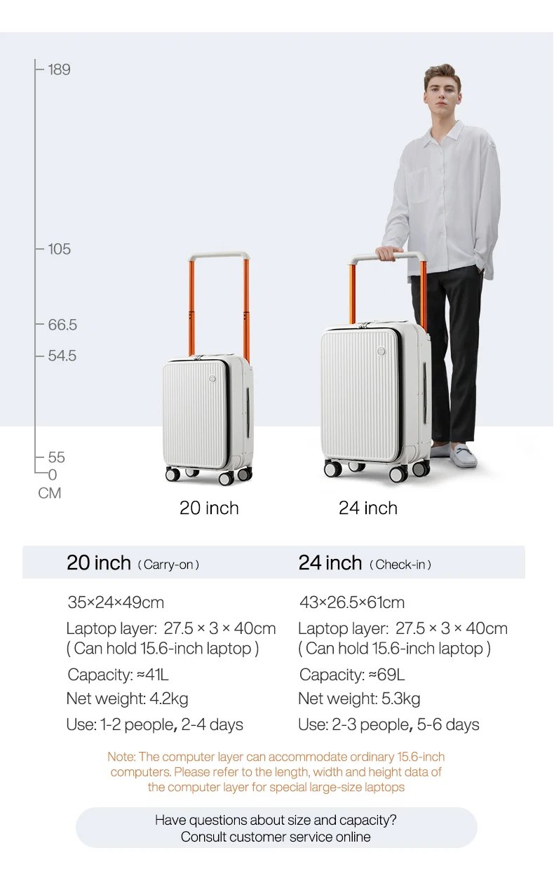 Front Laptop Pocket Suitcase Wide Handle Travel Suitcase Men 20''Carry-On Luggage Women PC Aluminum Frame Trolley Case 24''