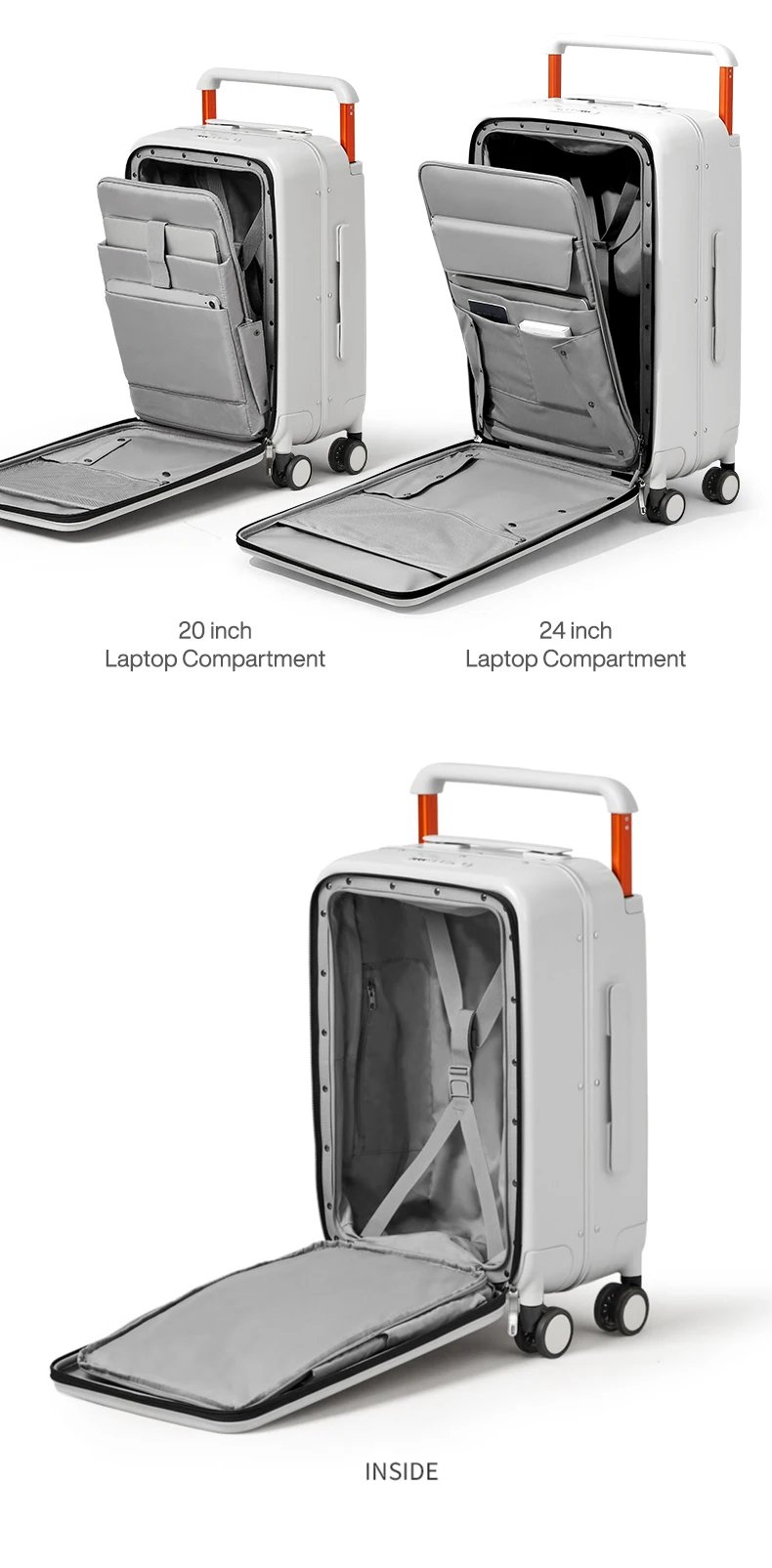 Front Laptop Pocket Suitcase Wide Handle Travel Suitcase Men 20''Carry-On Luggage Women PC Aluminum Frame Trolley Case 24''