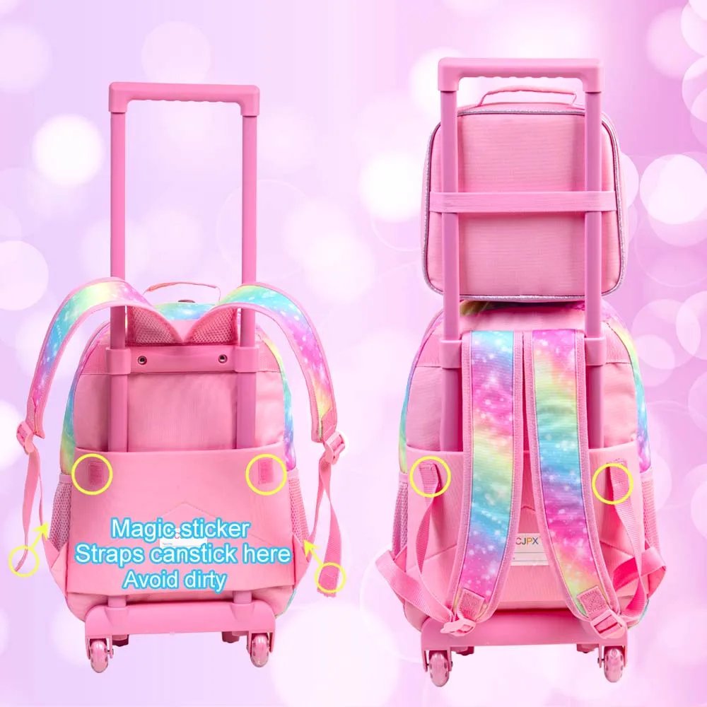 Rolling Backpack for Girls and Boys Kids Unicorn Dinosaur Bookbag with Roller Wheels Suitcase School Bag Set