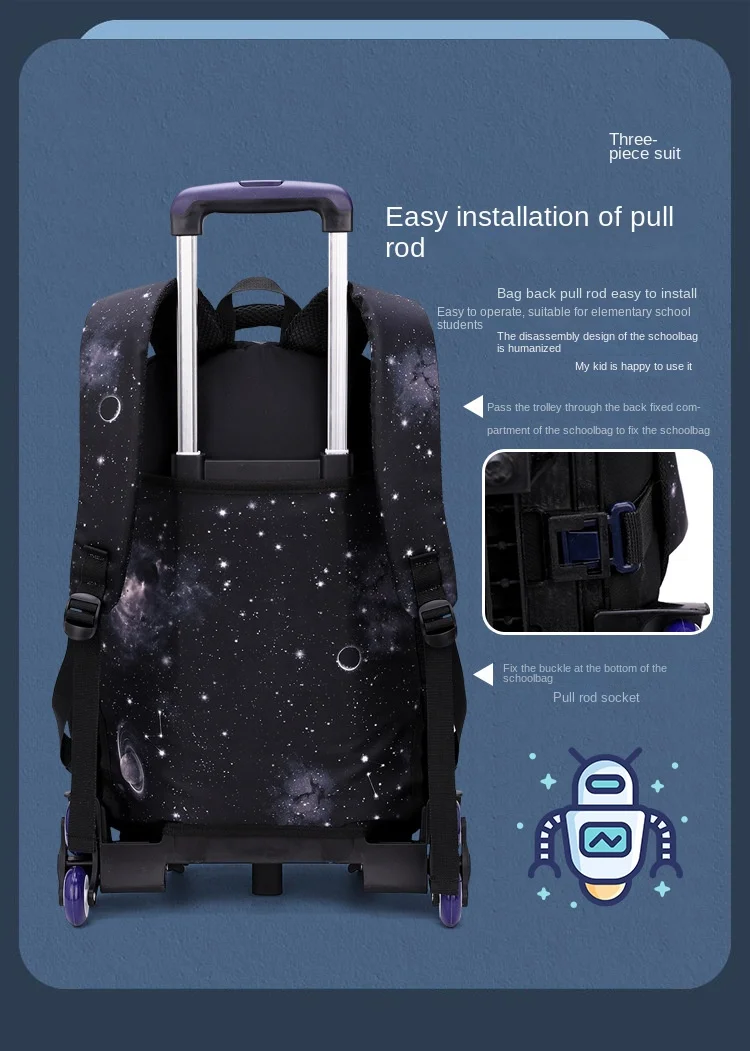 Kids School Bag With Wheels Rolling Backpack for Boy Wheeled School Bag 6 Wheels Trolley Bookbag Carry on Luggage with Lunch Bag Kids School Bag With Wheels Rolling Backpack for Boy Wheeled School Bag 6 Wheels Trolley Bookbag Carry on Luggage with Lunch Bag