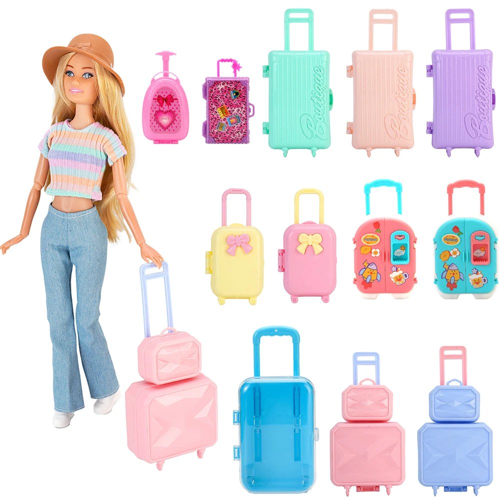 NK Official 1 Set Fashion Mini Suitcase Fit For Barbie Doll Travel Case Luggage Clothes Storage for 1/6 BJD Doll Kid Toy Gift JJ