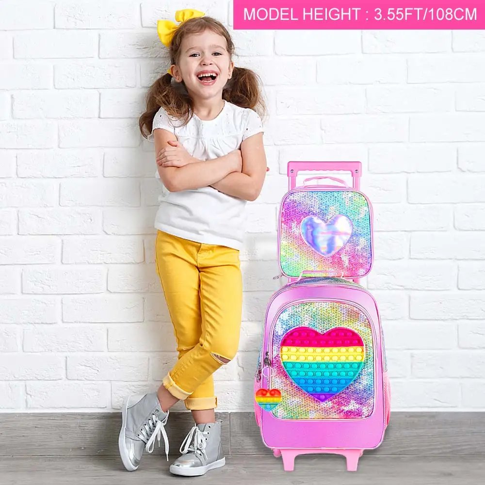 Rolling Backpack for Girls and Boys,Kids Unicorn Dinosaur Bookbag with Roller Wheels, Suitcase School Bag Set