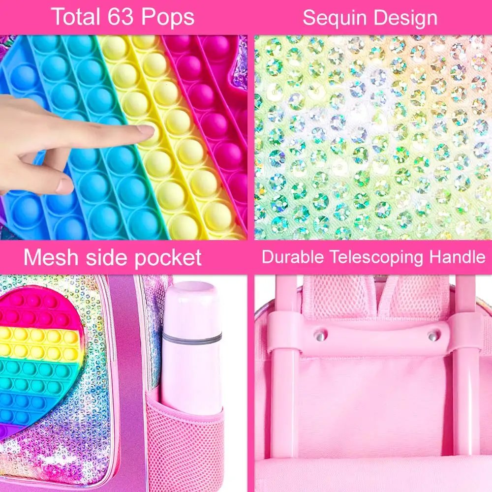 Rolling Backpack for Girls and Boys,Kids Unicorn Dinosaur Bookbag with Roller Wheels, Suitcase School Bag Set