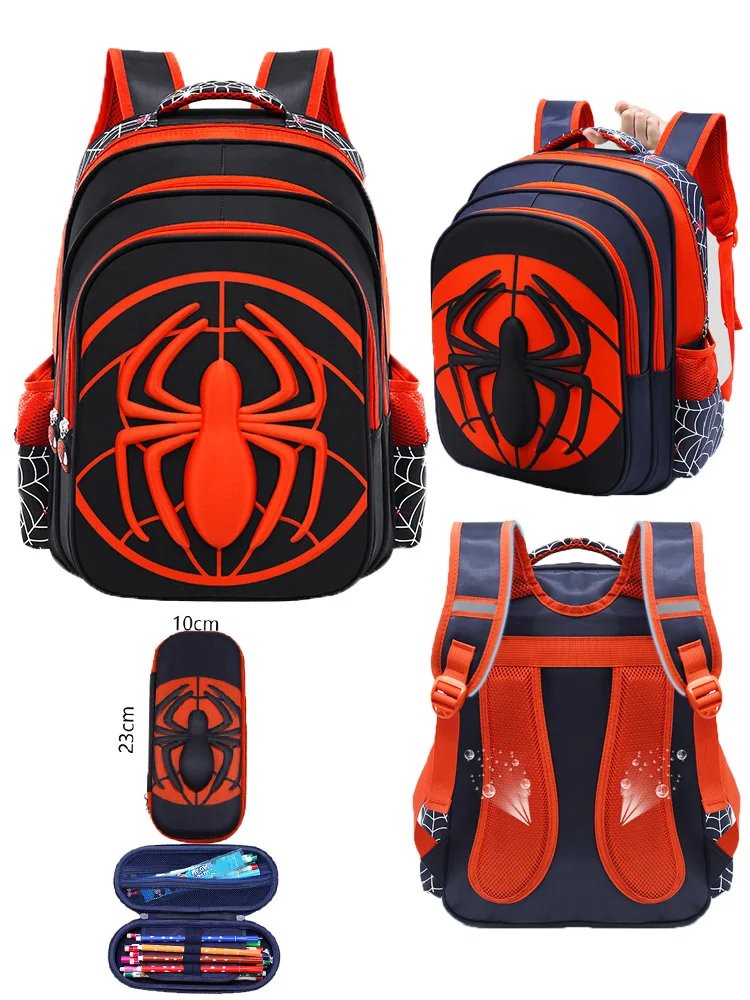 Spider Backpack+Pencil Case Set for Boys School Bag Elementary for Kids School Bag Cartoon Waterproof Primary Backpack