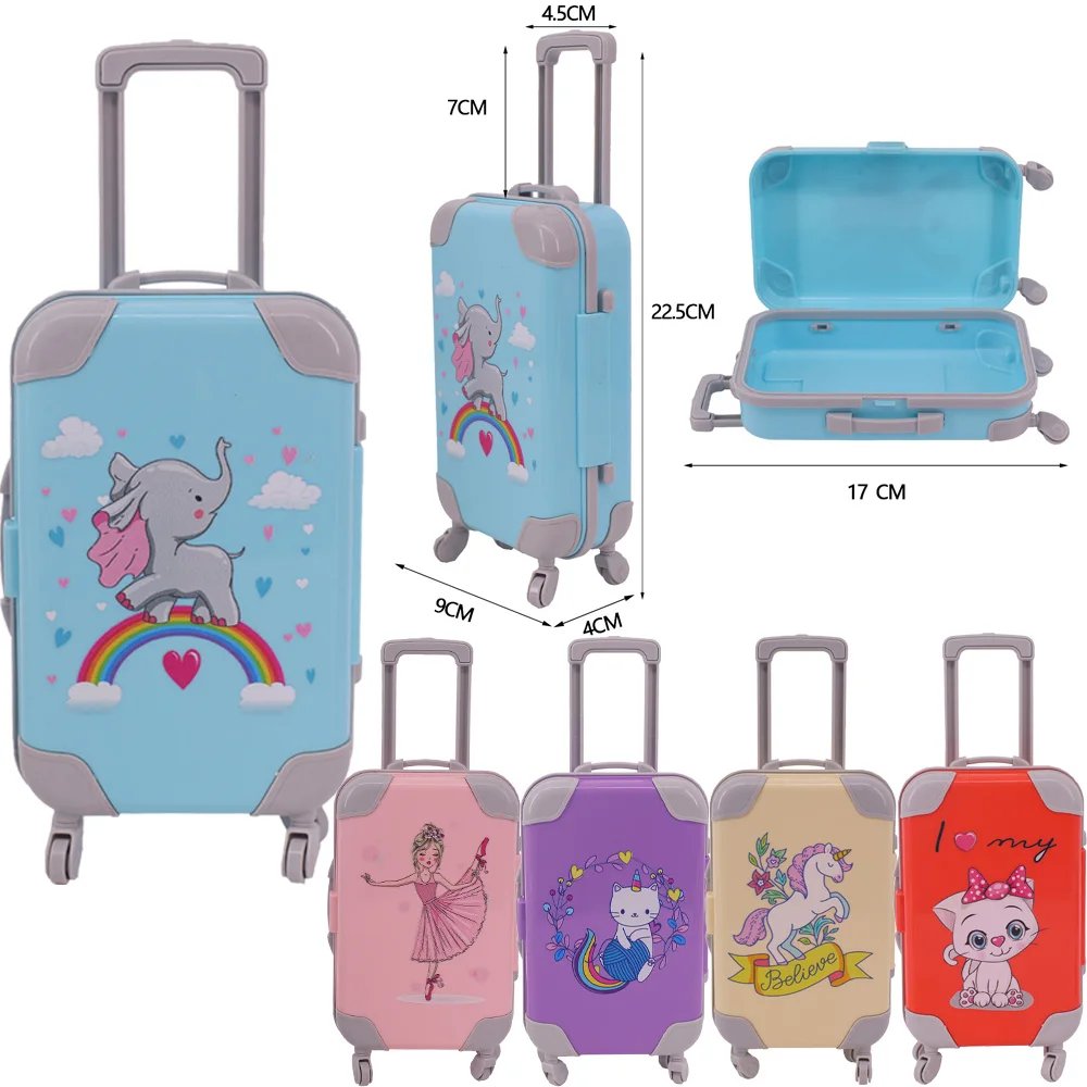 Doll Accessories Suitcase Cartoon Animal Print Fit For 18 Inch American Dolls 43Cm Baby Reborn Doll Clothes Storage,Kid Toy Gift