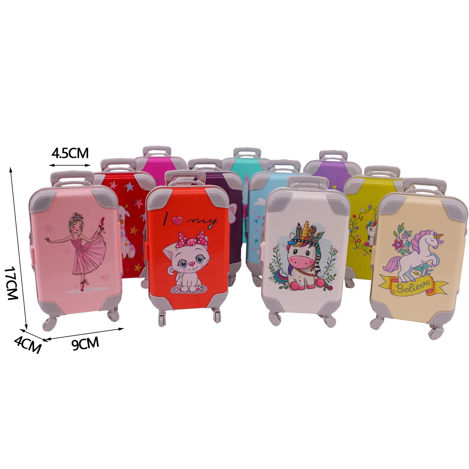 Doll Accessories Suitcase Cartoon Animal Print Fit For 18 Inch American Dolls 43Cm Baby Reborn Doll Clothes Storage,Kid Toy Gift