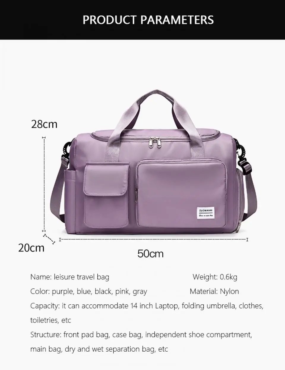 Carry On Travel Bag Large Capacity Weekender Overnight Duffle Bags with Shoe Compartment Sports Fitness Bags for Women