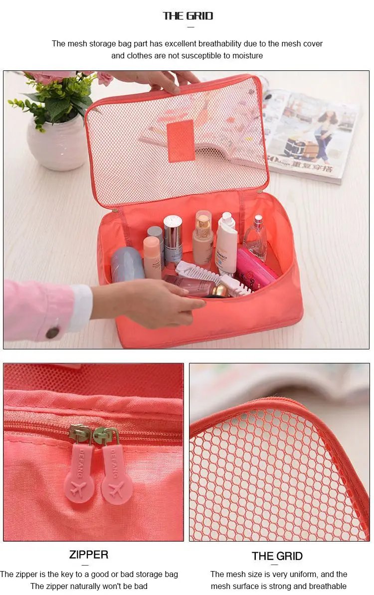 6 Pcs/Set Pink/Blue/Grey Travel Storage Bag Large Capacity Waterproof Luggage Clothing Underwear Storage Bag Bag With Zipper