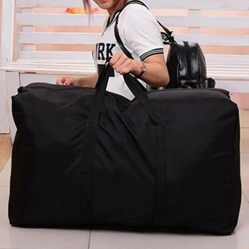 Unisex Large Capacity Folding Duffle Bag Travel Clothes Storage Bags Zipper Oxford Weekend Bag Thin Portable Moving Luggage Bags