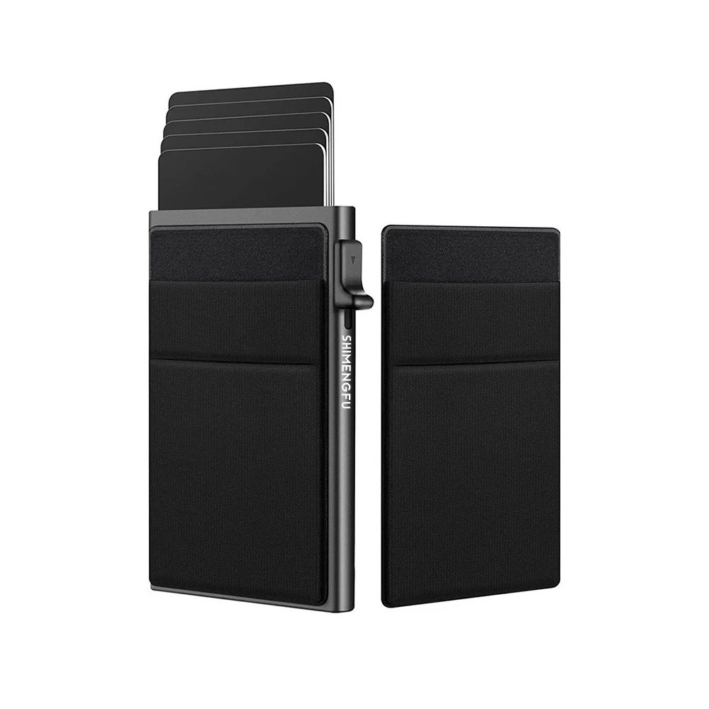 Antitheft Men Id Bank Credit Card Holder Double Rfid Blocking Wallet Leather Security Aluminum Box Metal Purse Cardholder Case