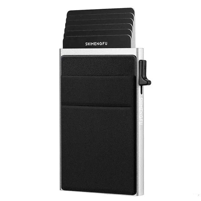 Antitheft Men Id Bank Credit Card Holder Double Rfid Blocking Wallet Leather Security Aluminum Box Metal Purse Cardholder Case