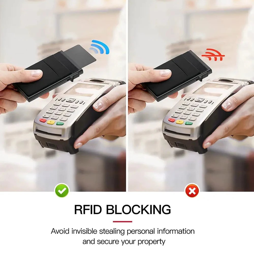 Antitheft Men Id Bank Credit Card Holder Double Rfid Blocking Wallet Leather Security Aluminum Box Metal Purse Cardholder Case