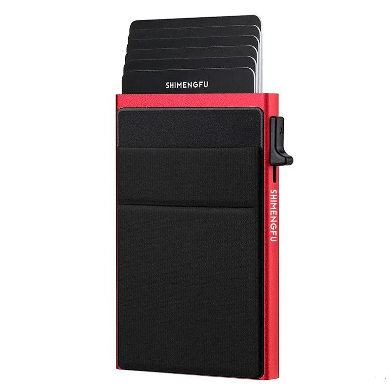 Antitheft Men Id Bank Credit Card Holder Double Rfid Blocking Wallet Leather Security Aluminum Box Metal Purse Cardholder Case