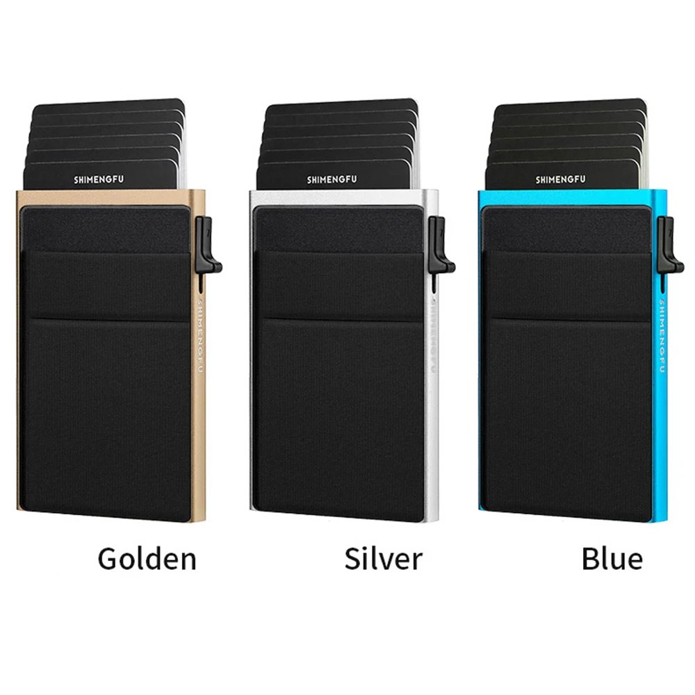 Antitheft Men Id Bank Credit Card Holder Double Rfid Blocking Wallet Leather Security Aluminum Box Metal Purse Cardholder Case