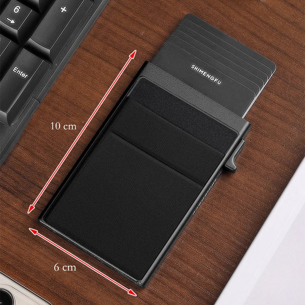 Antitheft Men Id Bank Credit Card Holder Double Rfid Blocking Wallet Leather Security Aluminum Box Metal Purse Cardholder Case