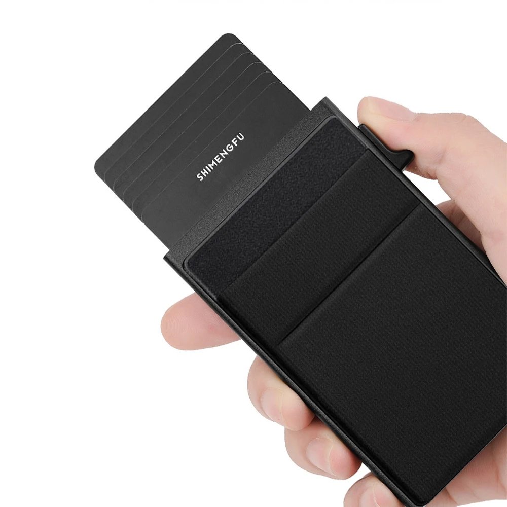 Antitheft Men Id Bank Credit Card Holder Double Rfid Blocking Wallet Leather Security Aluminum Box Metal Purse Cardholder Case