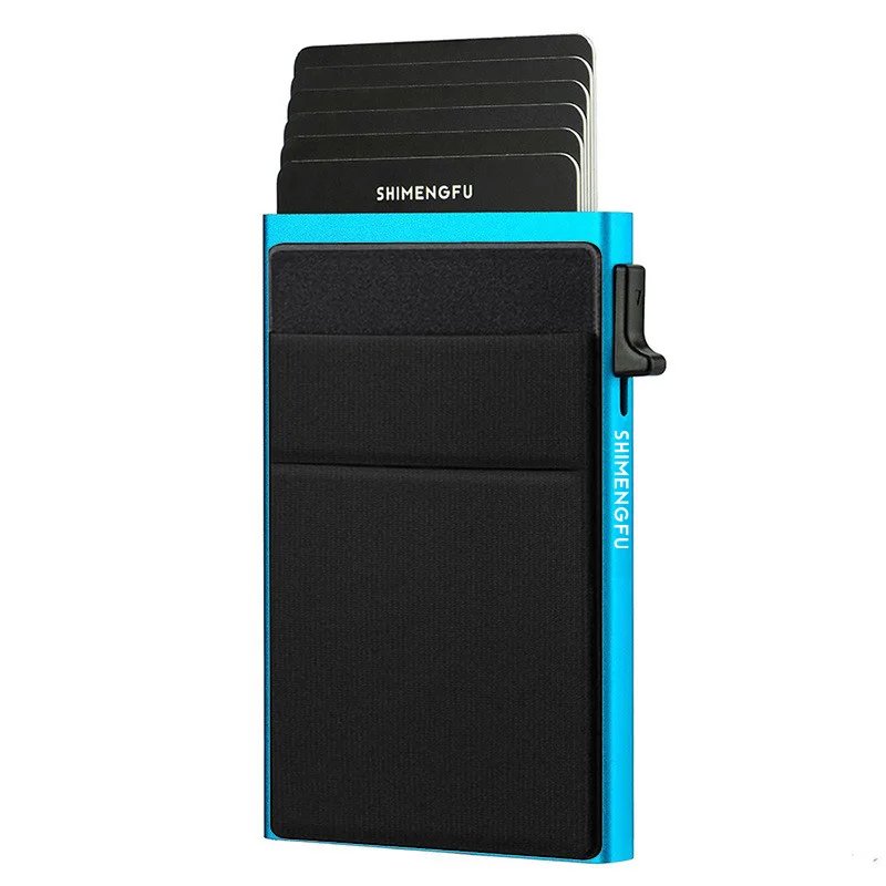 Antitheft Men Id Bank Credit Card Holder Double Rfid Blocking Wallet Leather Security Aluminum Box Metal Purse Cardholder Case
