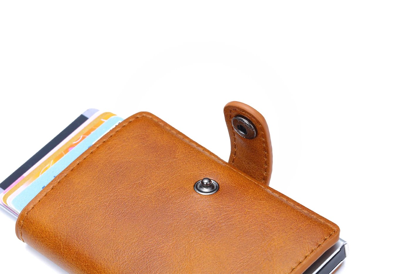 Credit Card Holder Holder Slim Leather Wallet Pop Up Wallet  RFID Blocking Metal Double Card Case for Men and Women
