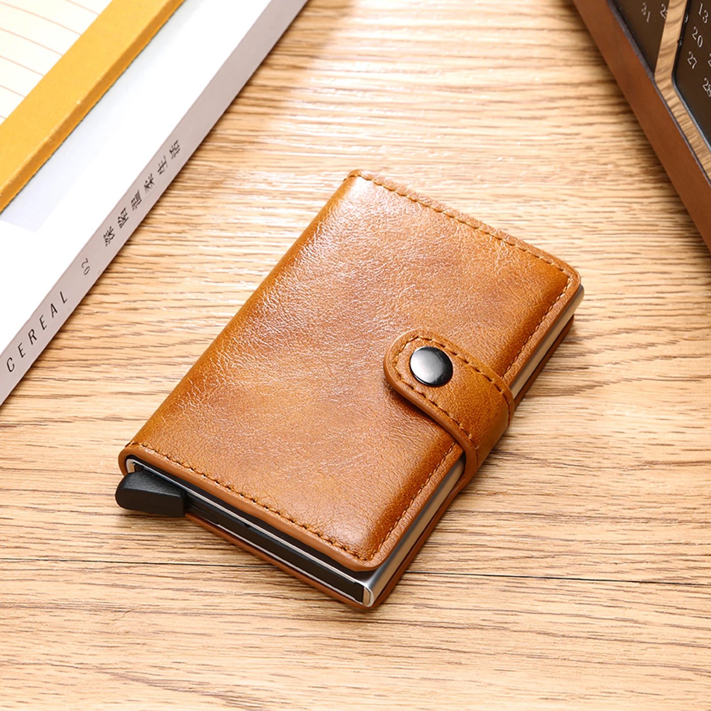 Credit Card Holder Holder Slim Leather Wallet Pop Up Wallet  RFID Blocking Metal Double Card Case for Men and Women