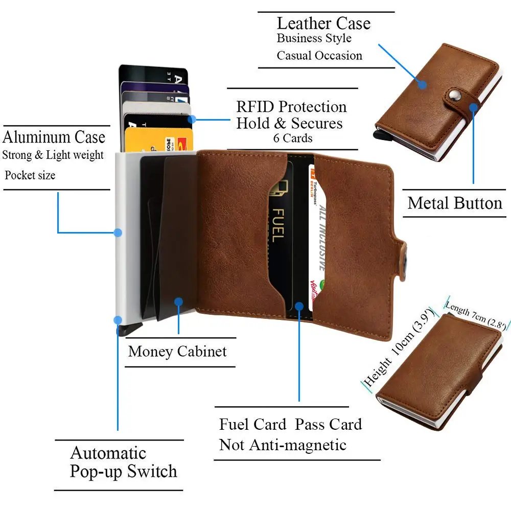 Credit Card Holder Holder Slim Leather Wallet Pop Up Wallet  RFID Blocking Metal Double Card Case for Men and Women