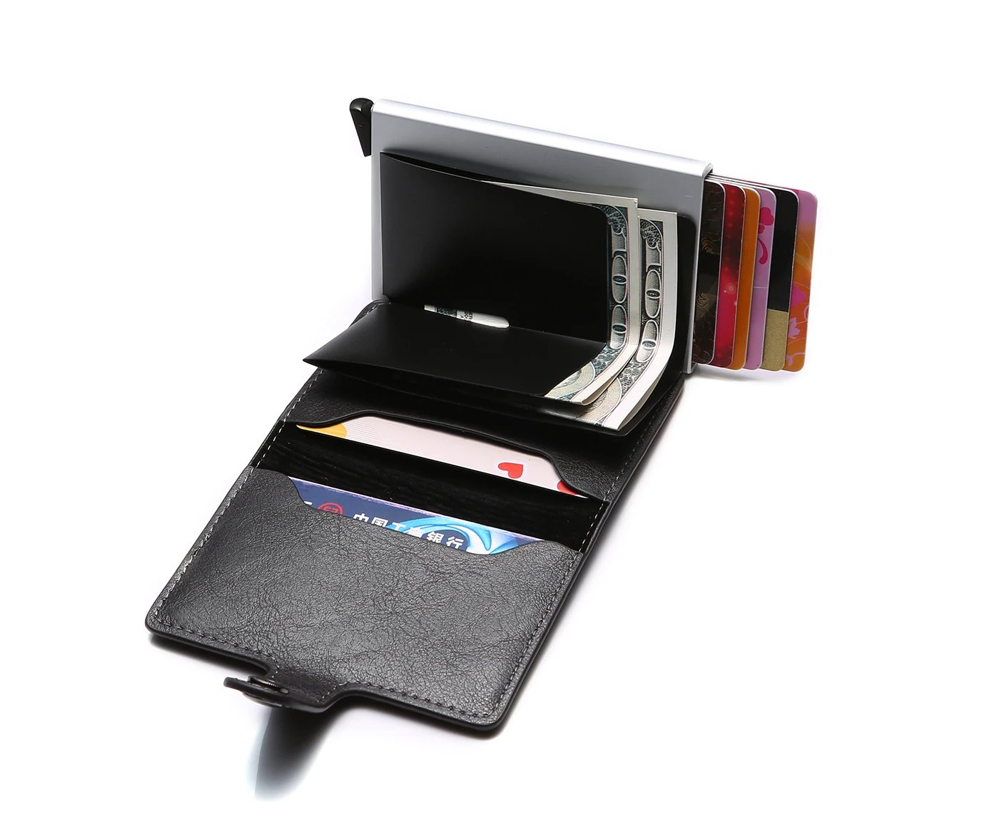 Credit Card Holder Holder Slim Leather Wallet Pop Up Wallet  RFID Blocking Metal Double Card Case for Men and Women