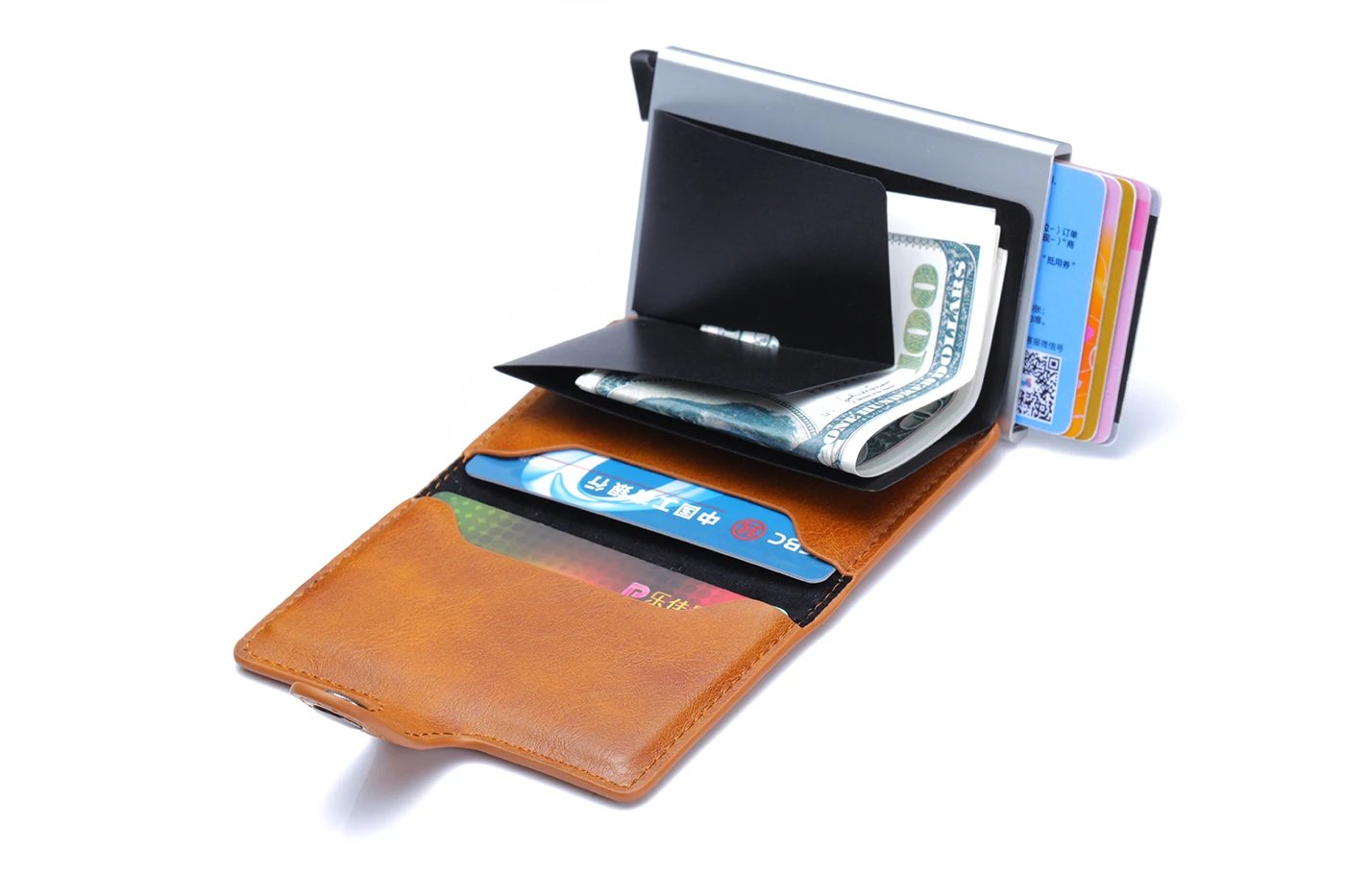 Credit Card Holder Holder Slim Leather Wallet Pop Up Wallet  RFID Blocking Metal Double Card Case for Men and Women