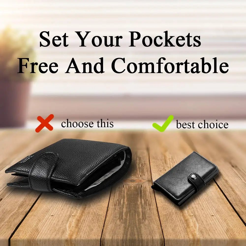 Credit Card Holder Holder Slim Leather Wallet Pop Up Wallet  RFID Blocking Metal Double Card Case for Men and Women