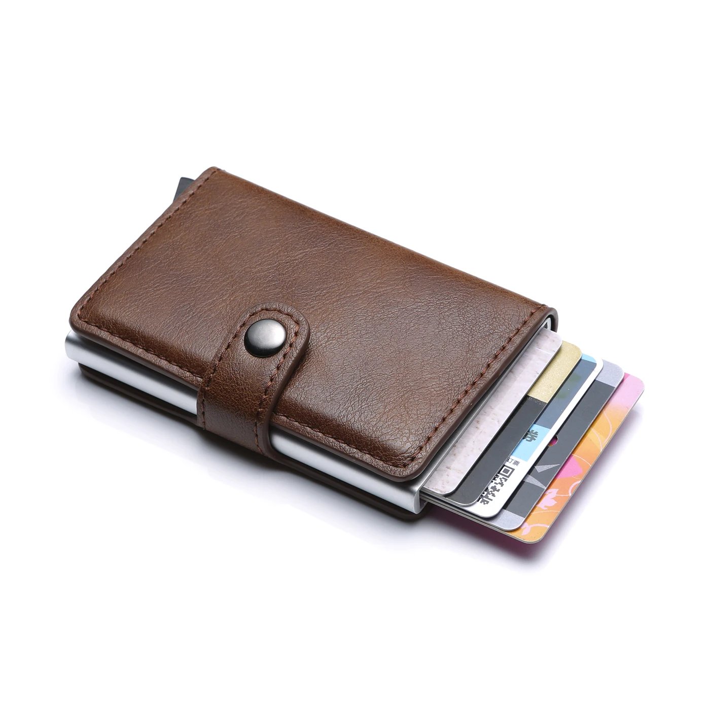 Credit Card Holder Holder Slim Leather Wallet Pop Up Wallet  RFID Blocking Metal Double Card Case for Men and Women