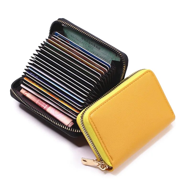Business Card Holder Wallet Women/men Gray Bank/ID/Credit Card Holder 20 Bits Card Wallet PU Leather Protects Case Coin Purse