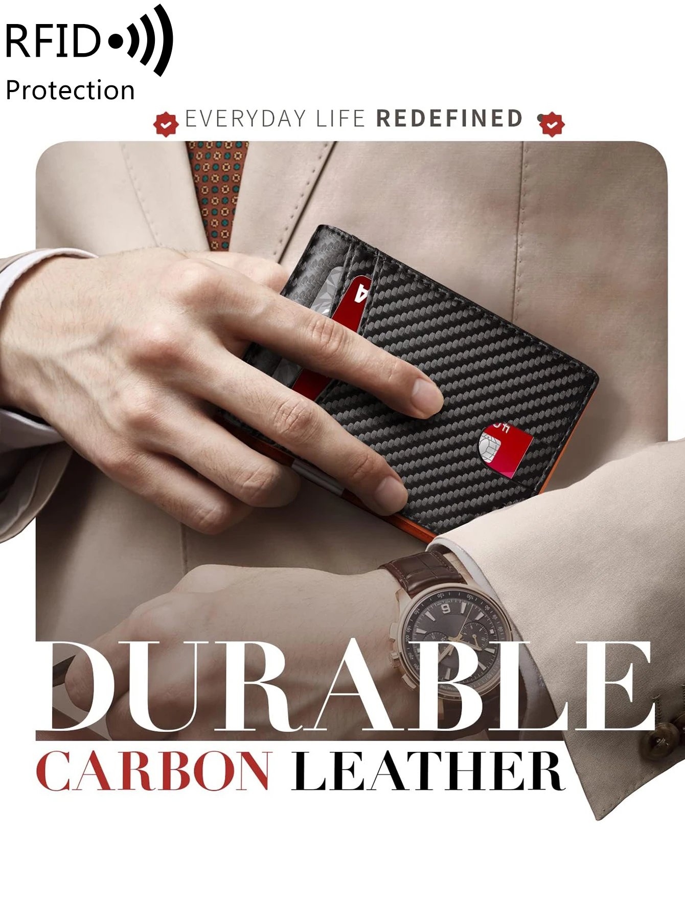 Minimalist men's RFID blocking multi-functional ultra-thin 12-card wallet, front pocket bi-fold solid color portable card holder