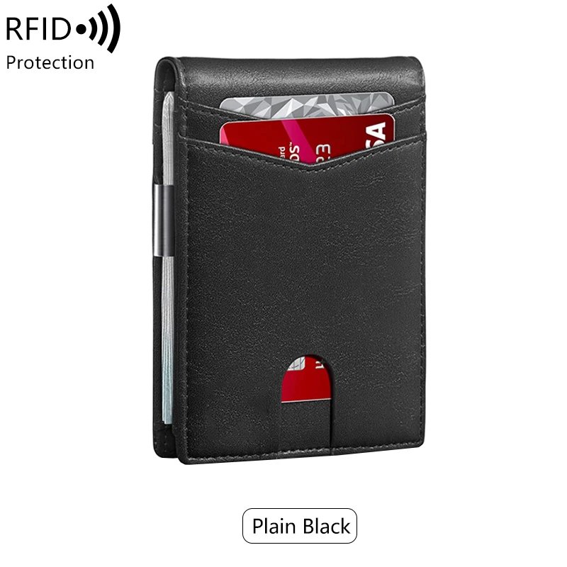 Minimalist men's RFID blocking multi-functional ultra-thin 12-card wallet, front pocket bi-fold solid color portable card holder