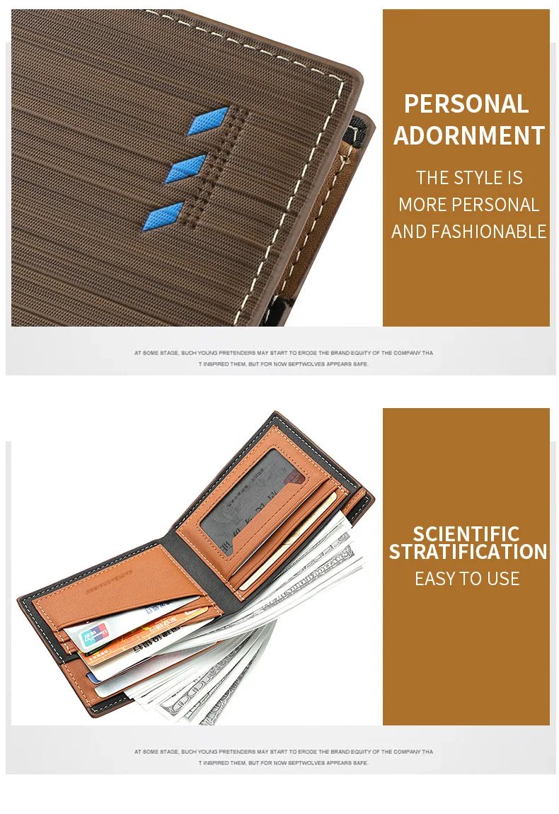 Fashion Men's Stripe Wallet Multi Function ID Credit Card Holder Two -fold Money Clip High Quality Leather Coin Purse Fashion Men's Stripe Wallet Multi Function ID Credit Card Holder Two -fold Money Clip High Quality Leather Coin Purse