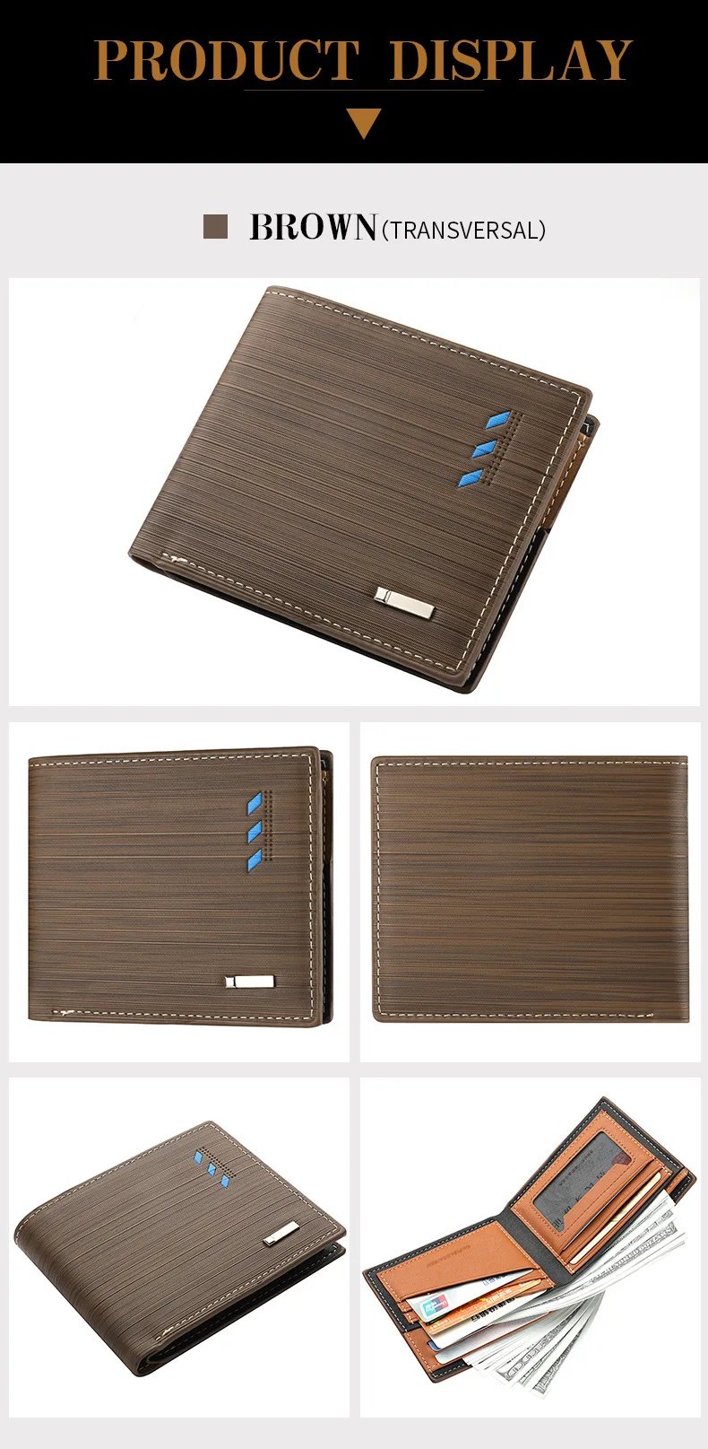 Fashion Men's Stripe Wallet Multi Function ID Credit Card Holder Two -fold Money Clip High Quality Leather Coin Purse Fashion Men's Stripe Wallet Multi Function ID Credit Card Holder Two -fold Money Clip High Quality Leather Coin Purse