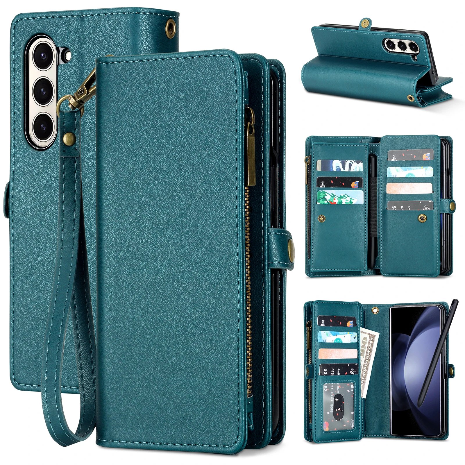 Multifunctional Leather Case for Samsung Galaxy Z Fold 5 4 3 Fold5 Fold4 Fold3 5G Phone Bags Cover Pen&Card Slots Wallet Holster