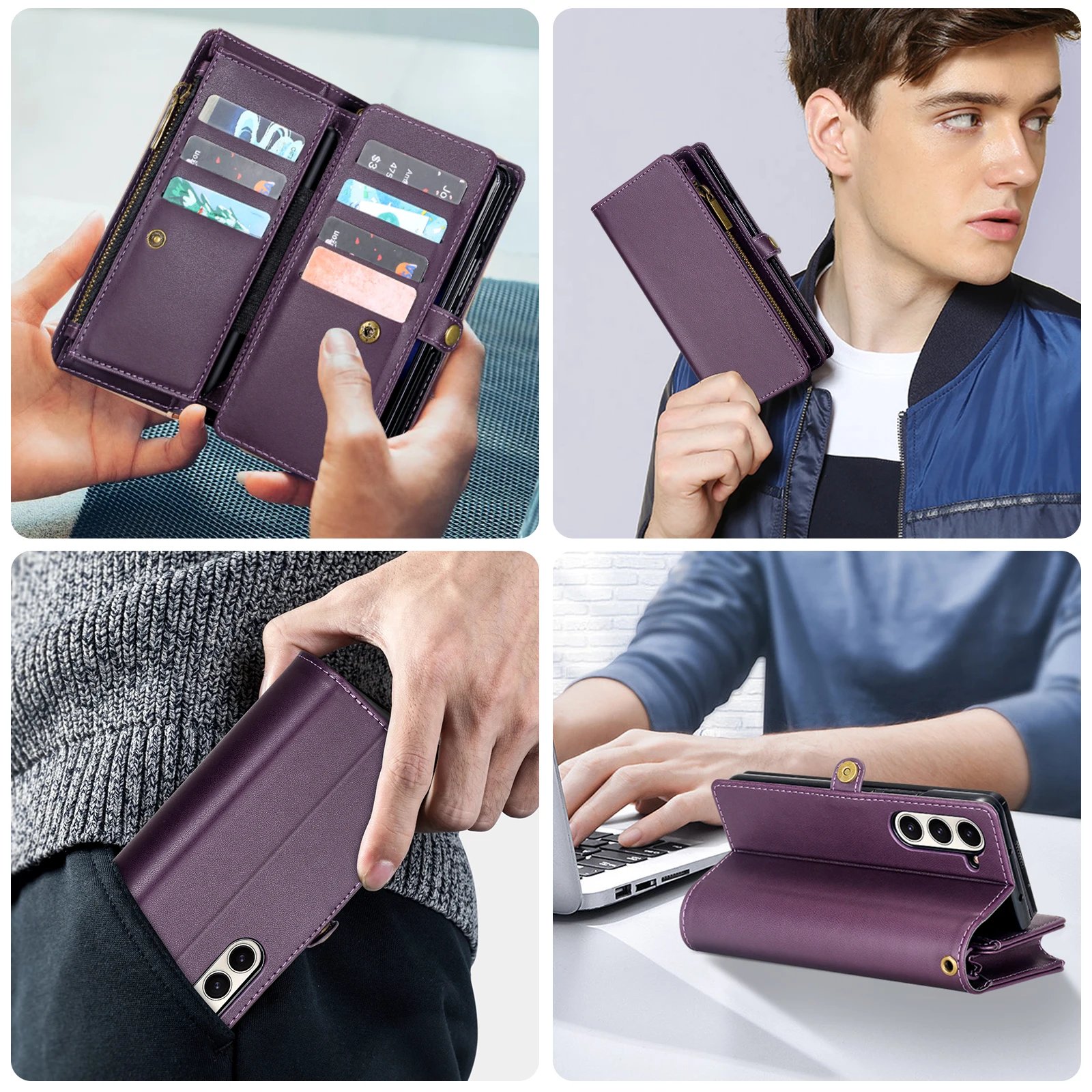Multifunctional Leather Case for Samsung Galaxy Z Fold 5 4 3 Fold5 Fold4 Fold3 5G Phone Bags Cover Pen&Card Slots Wallet Holster